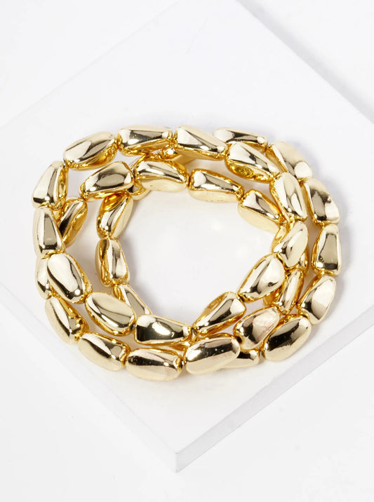 Set Of 3 Metallic Beads Stackable Stretch Bracelet