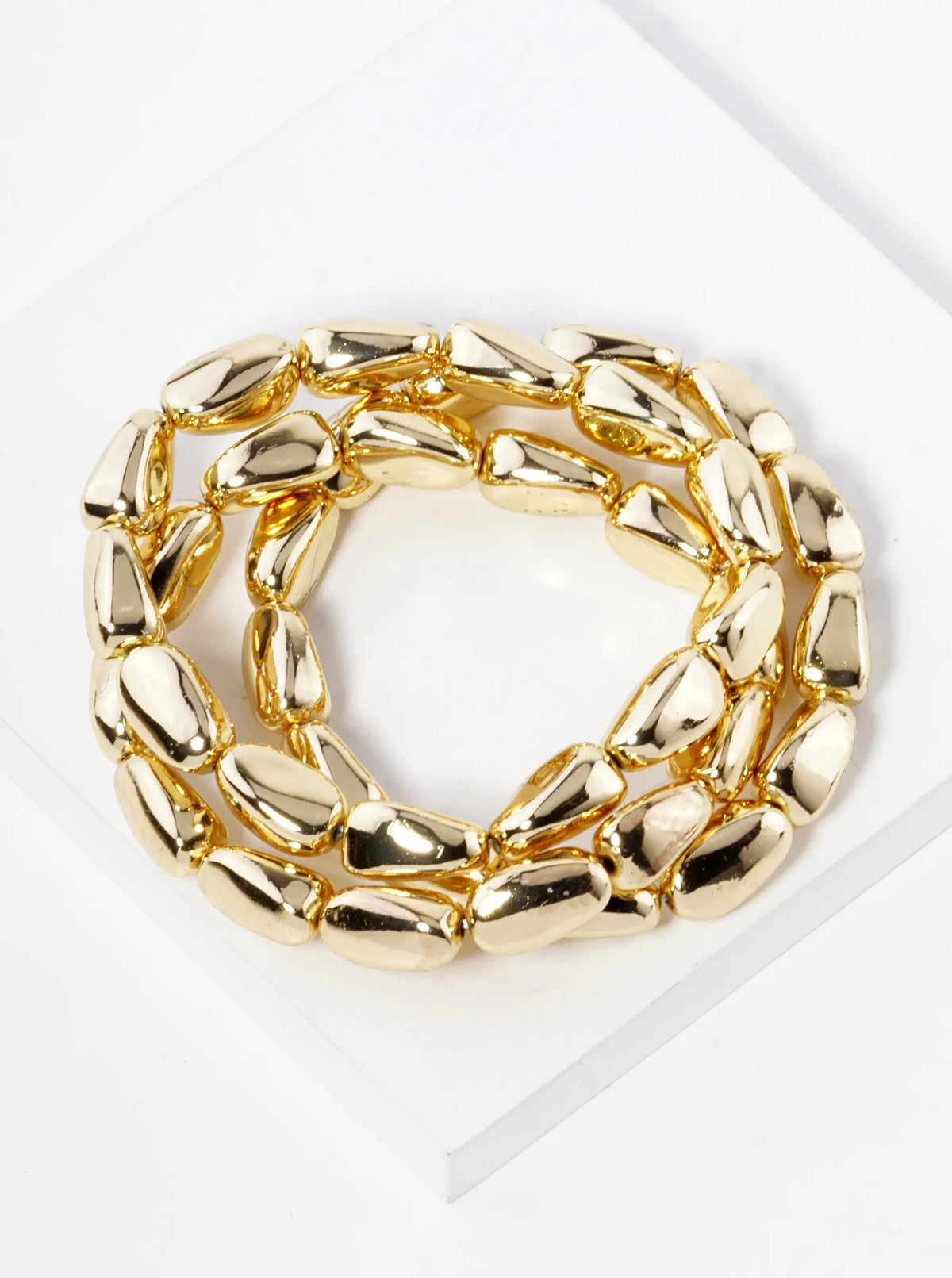 Set Of 3 Metallic Beads Stackable Stretch Bracelet