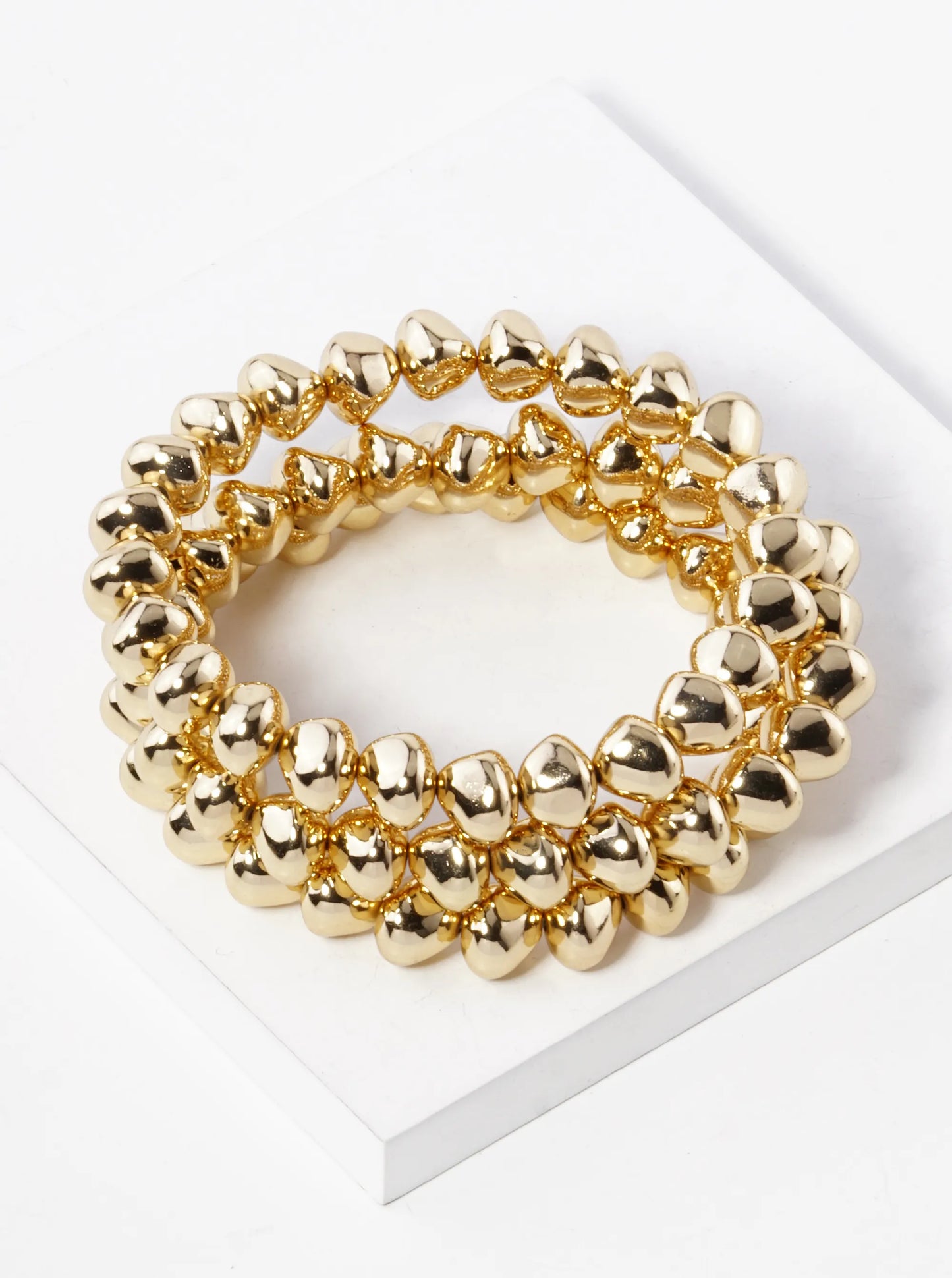 Set Of 3 Metallic Beads Stackable Stretch Bracelet