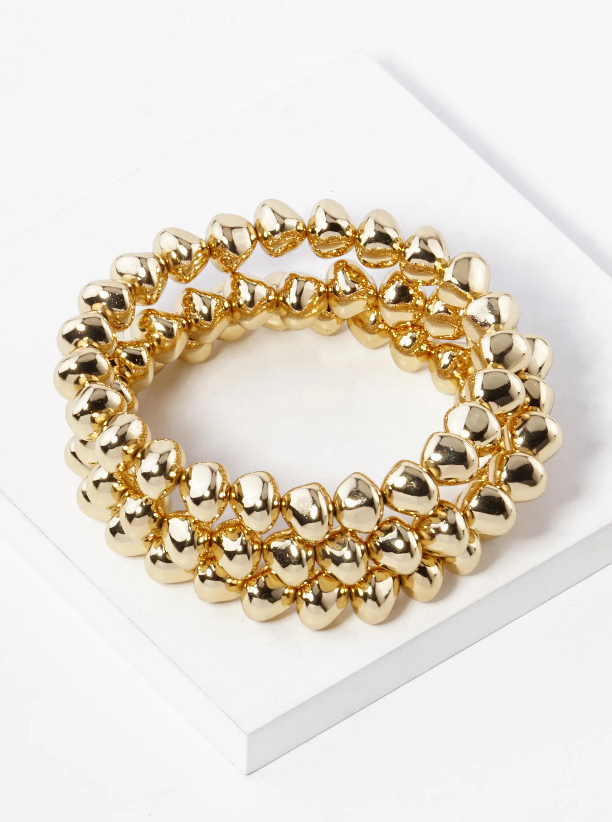 Set Of 3 Metallic Beads Stackable Stretch Bracelet