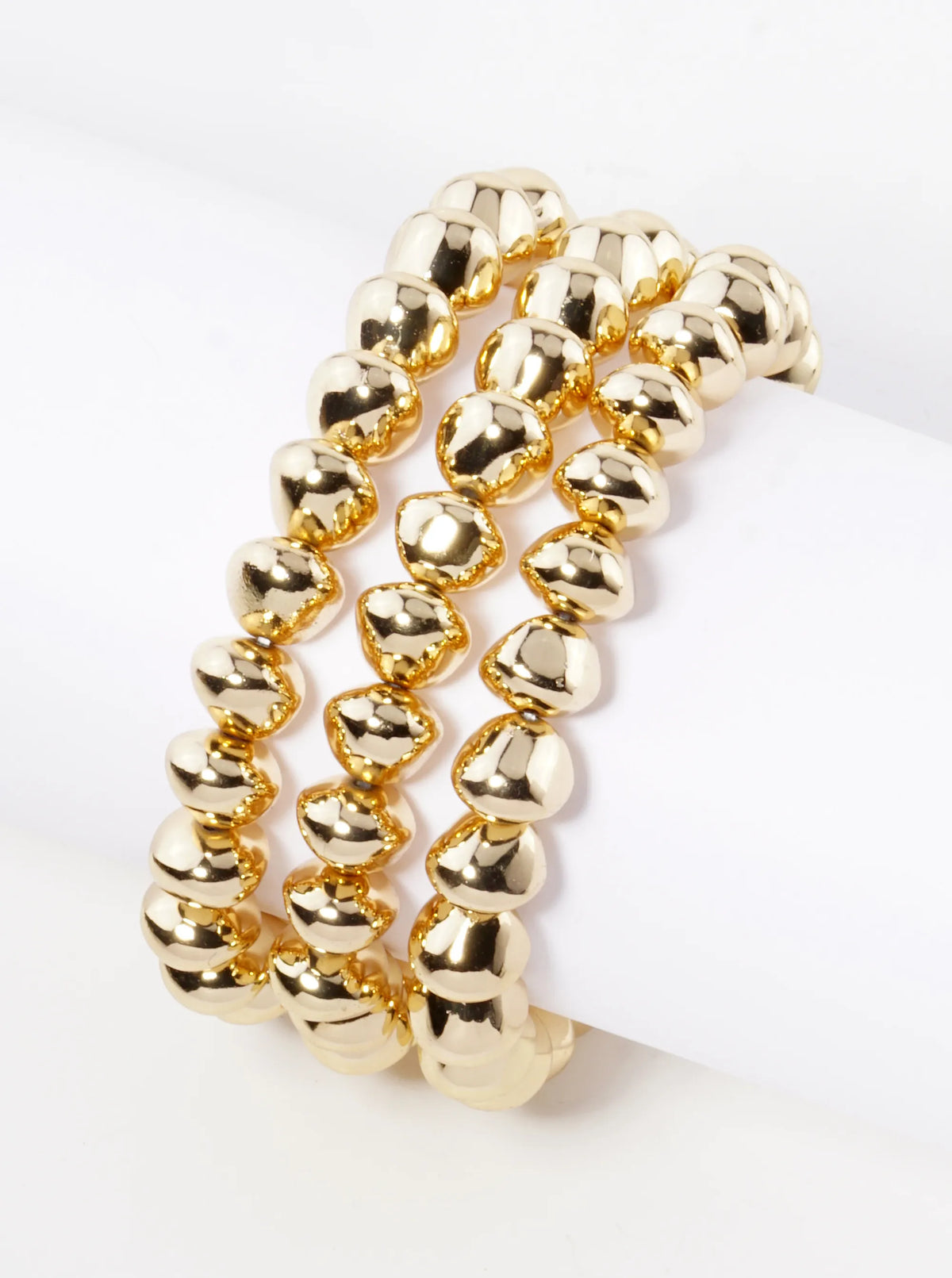Set Of 3 Metallic Beads Stackable Stretch Bracelet