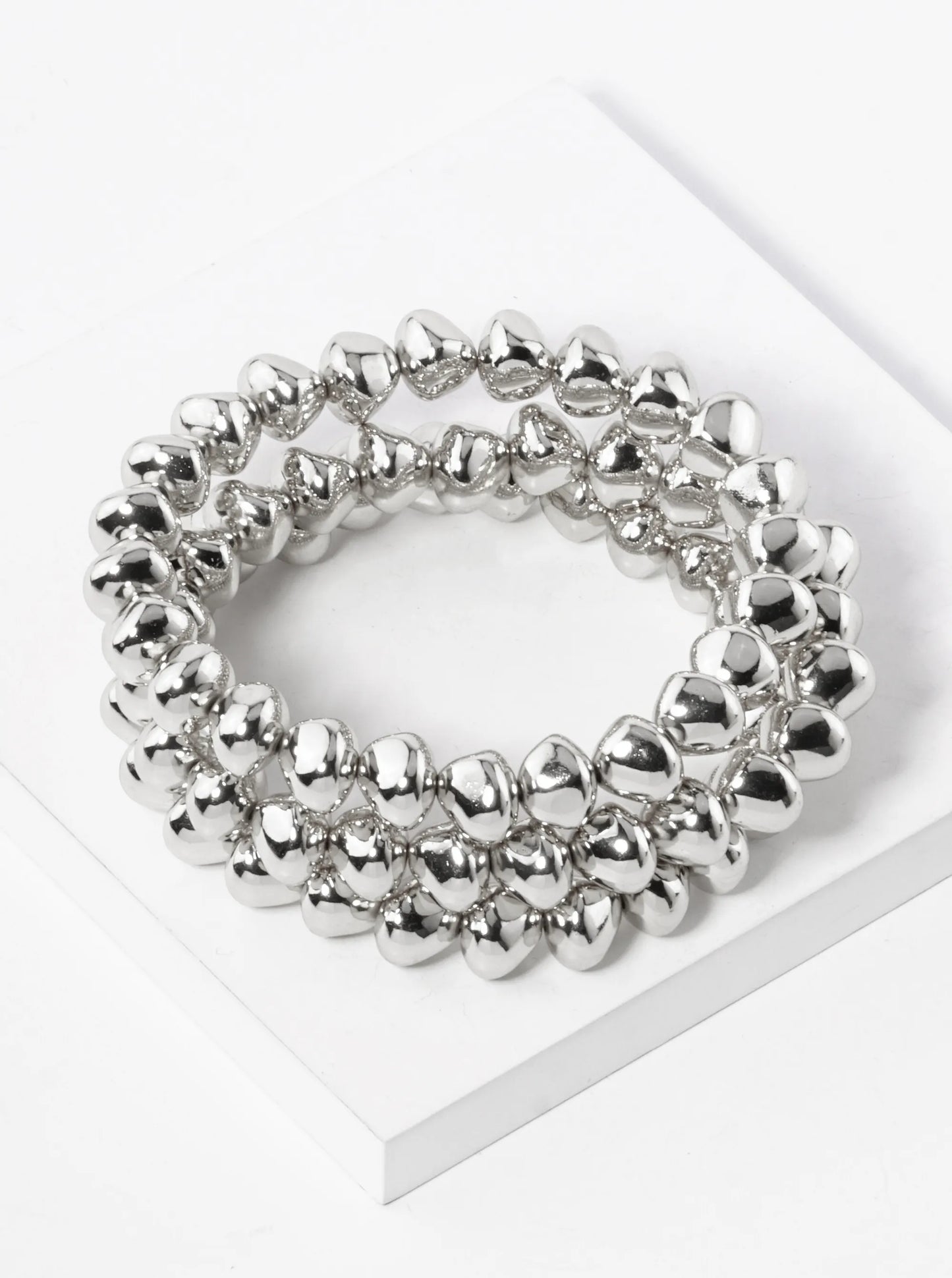 Set Of 3 Metallic Beads Stackable Stretch Bracelet