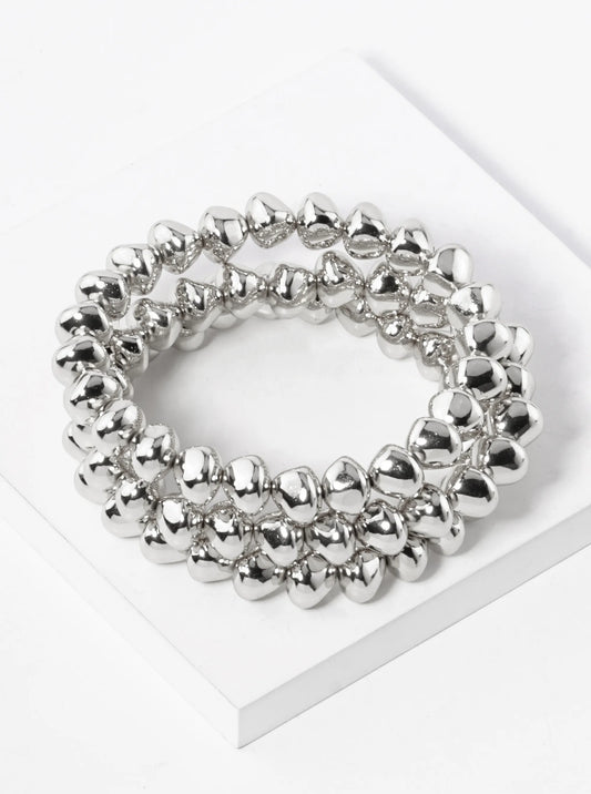 Set Of 3 Metallic Beads Stackable Stretch Bracelet
