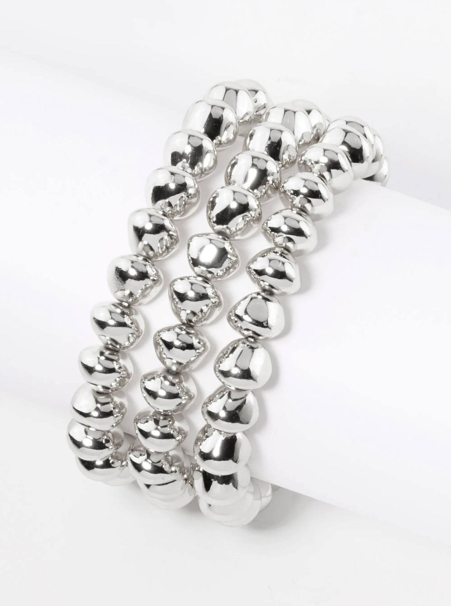 Set Of 3 Metallic Beads Stackable Stretch Bracelet