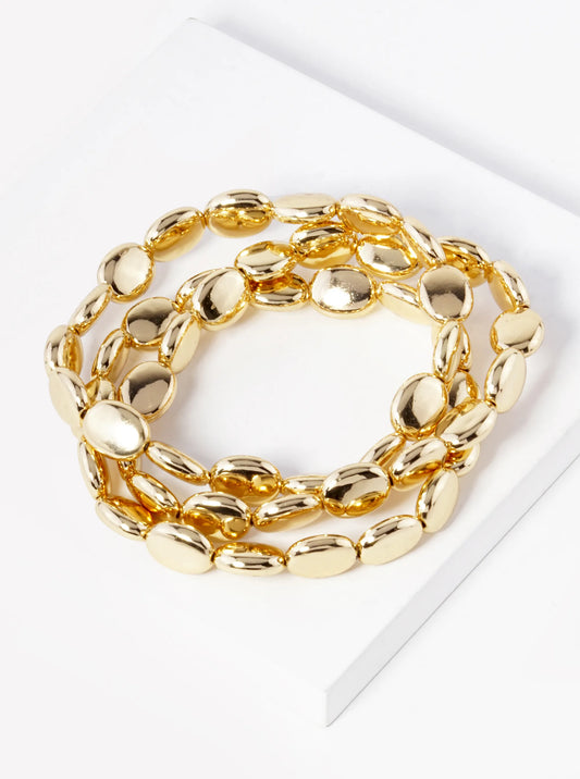 Set Of 3 Metallic Bean Shape Beads Stackable Stretch Bracelet