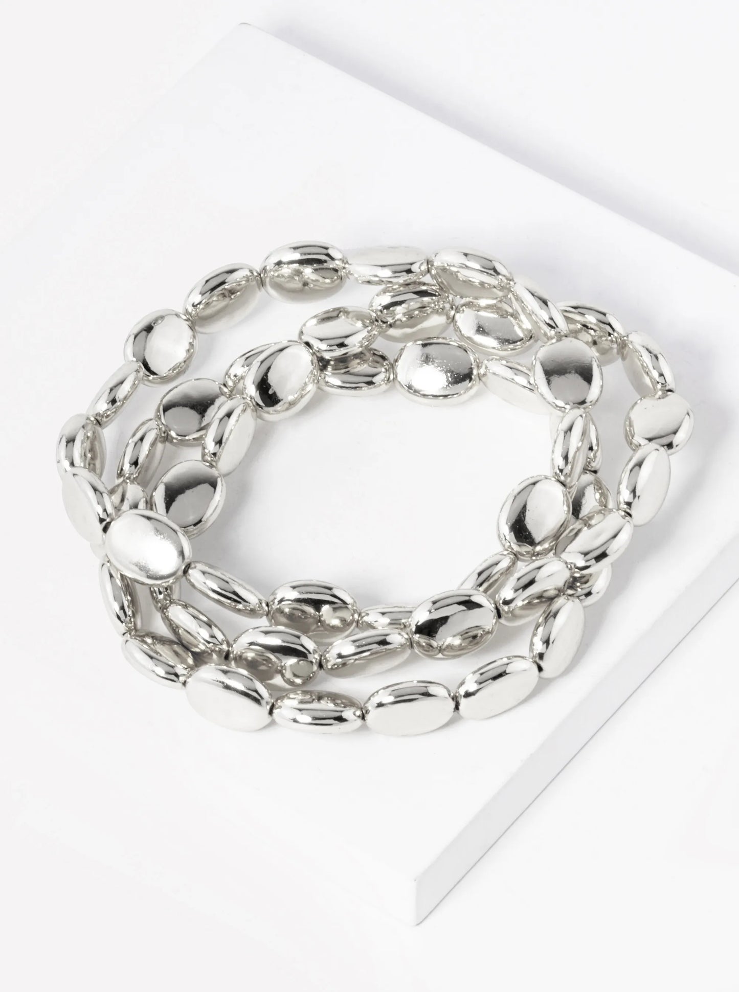 Set Of 3 Metallic Bean Shape Beads Stackable Stretch Bracelet