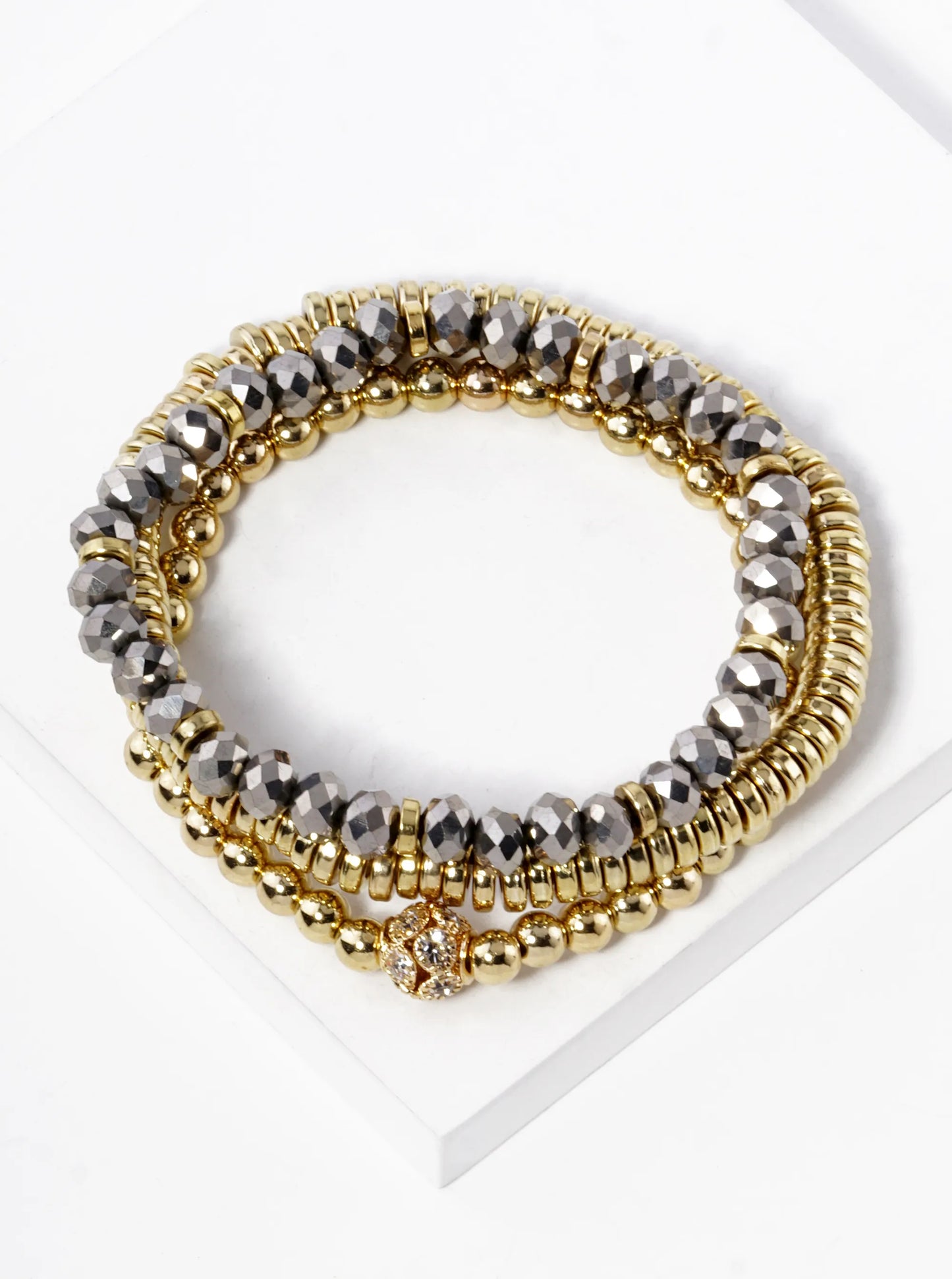 Set Of 3 Multi Beaded Stackable Stretch Bracelet