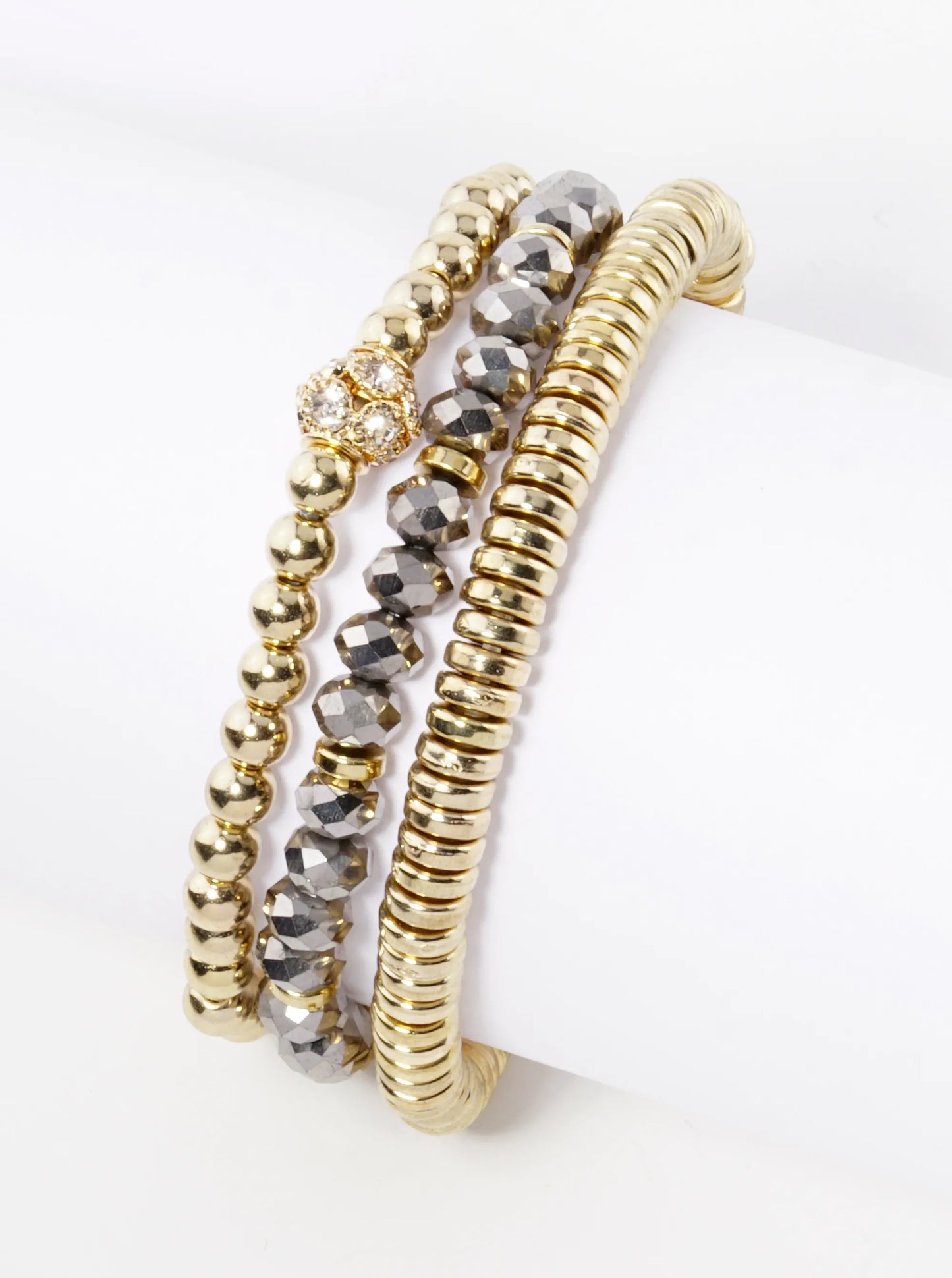 Set Of 3 Multi Beaded Stackable Stretch Bracelet