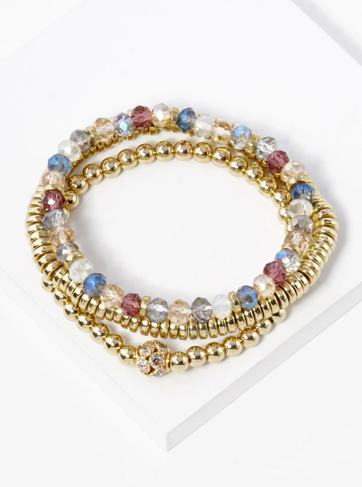 Set Of 3 Multi Beaded Stackable Stretch Bracelet