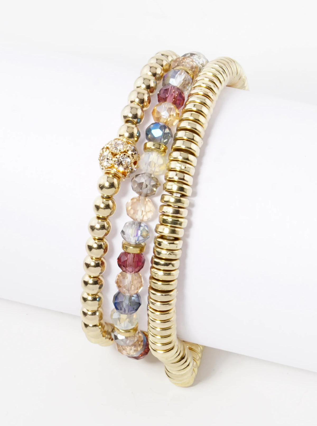 Set Of 3 Multi Beaded Stackable Stretch Bracelet