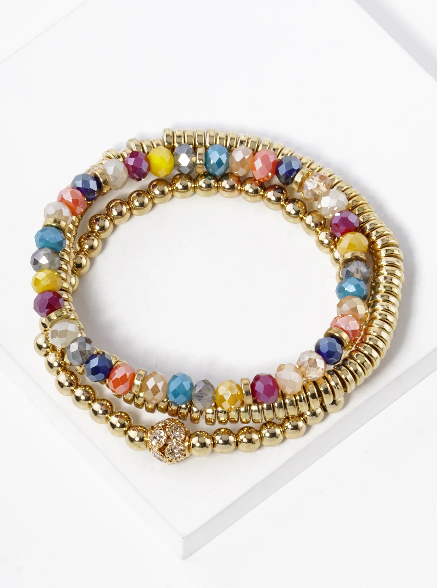 Set Of 3 Multi Beaded Stackable Stretch Bracelet