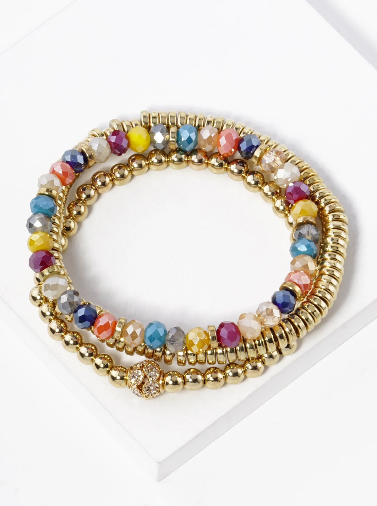 Set Of 3 Multi Beaded Stackable Stretch Bracelet