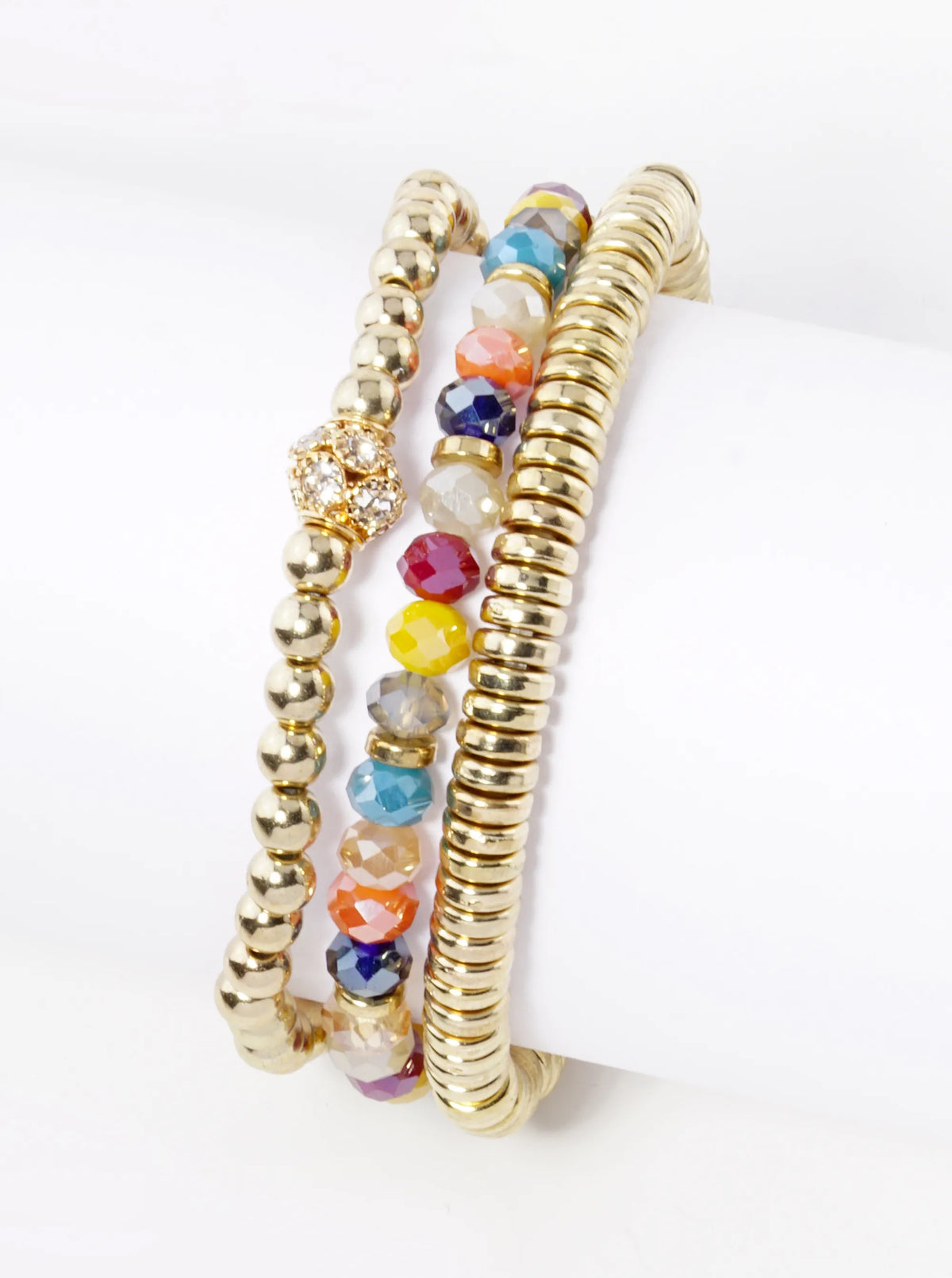 Set Of 3 Multi Beaded Stackable Stretch Bracelet