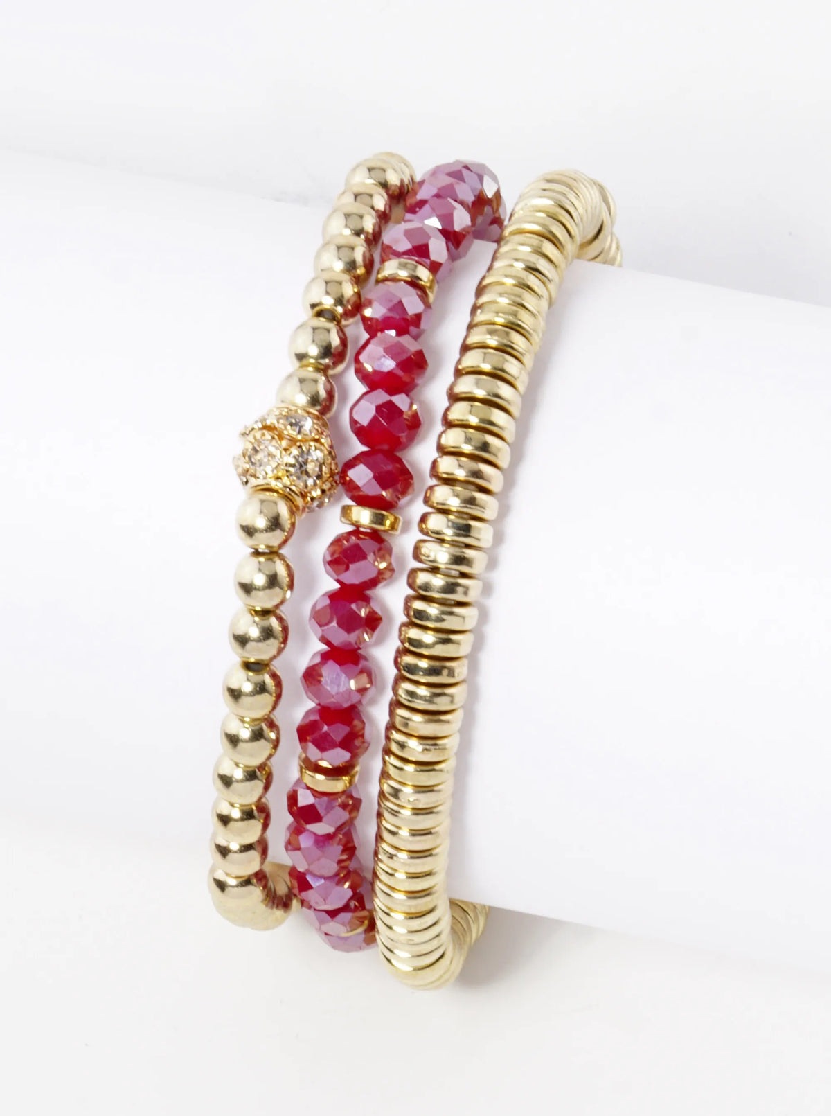 Set Of 3 Multi Beaded Stackable Stretch Bracelet