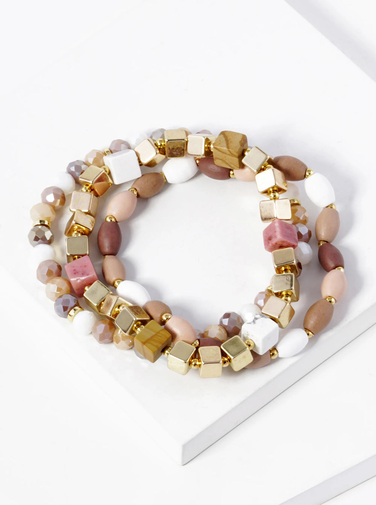 Set Of 3 Multi Beaded Stackable Stretch Bracelet