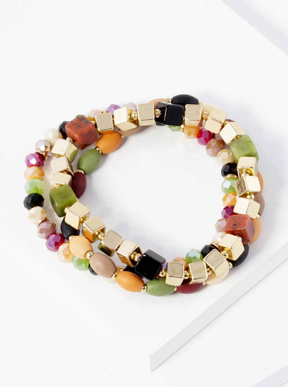 Set Of 3 Multi Beaded Stackable Stretch Bracelet