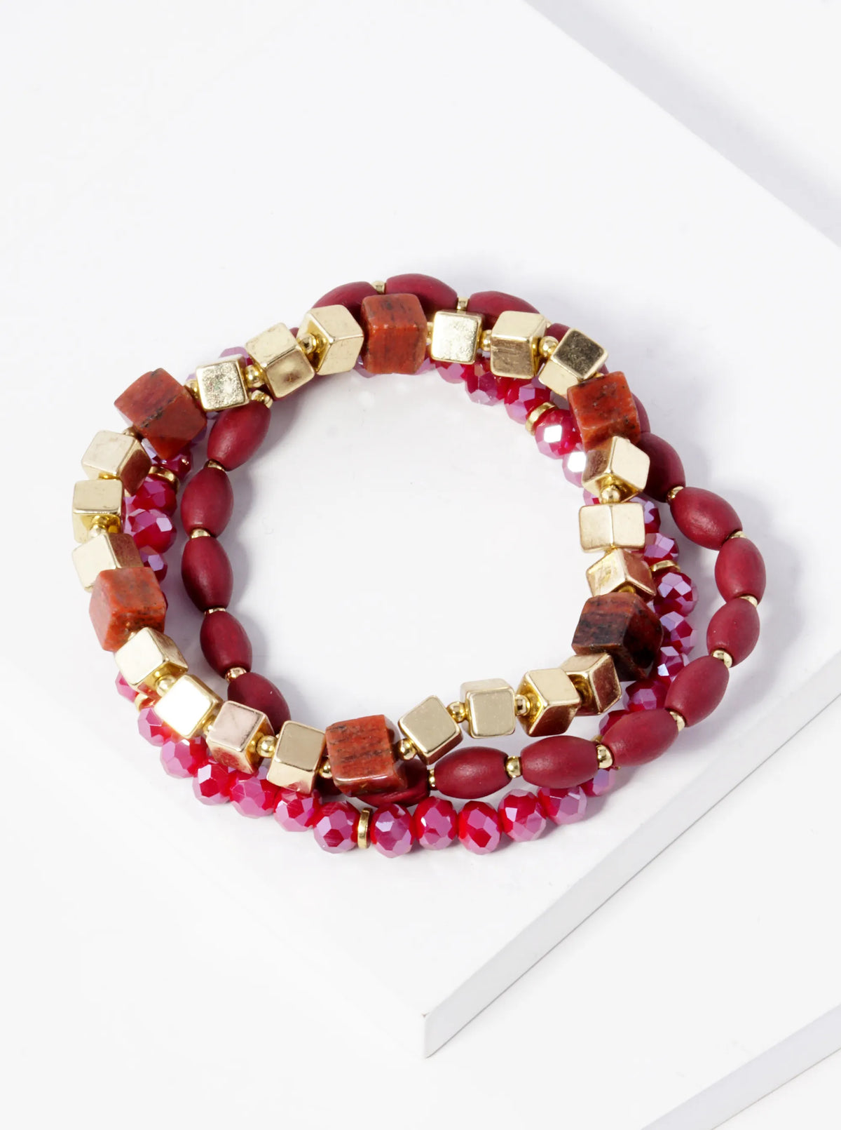 Set Of 3 Multi Beaded Stackable Stretch Bracelet