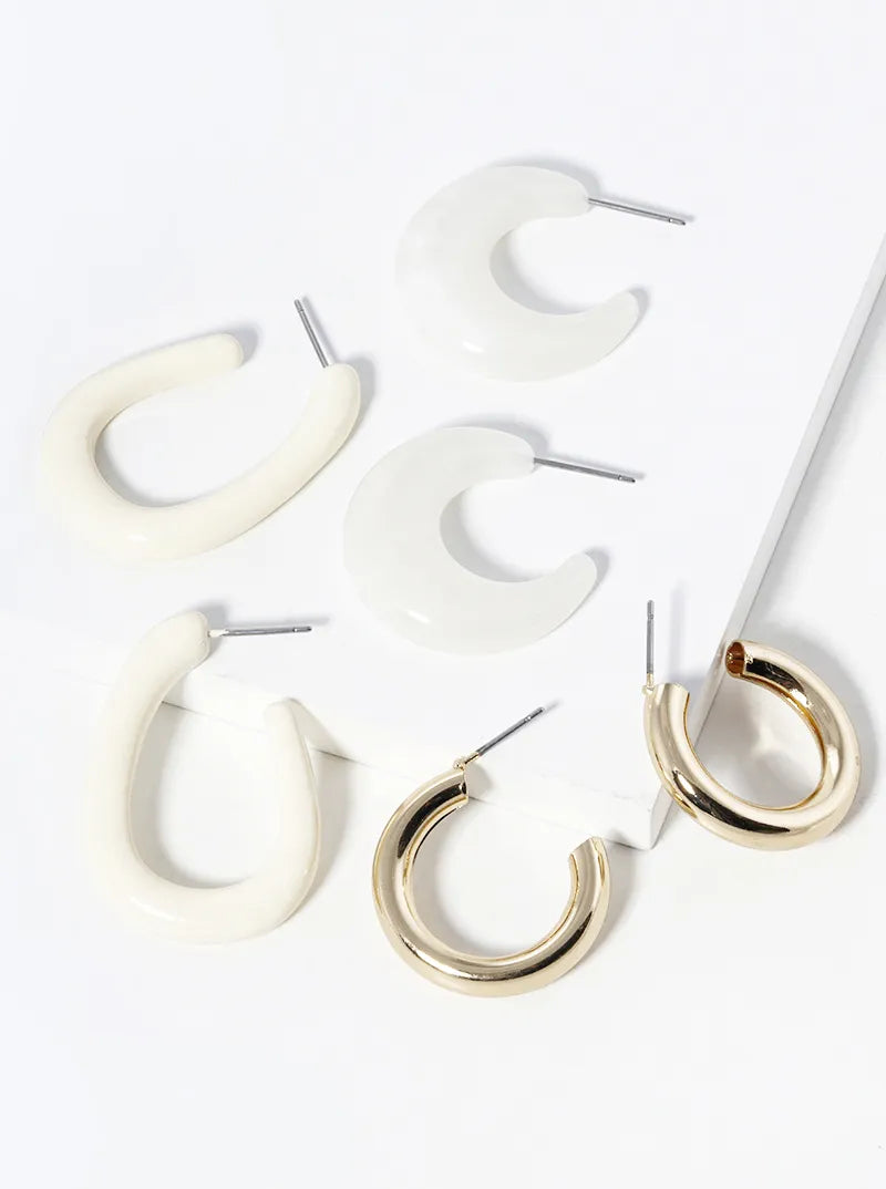 Set Of 3 Multi Open Hoop Earrings