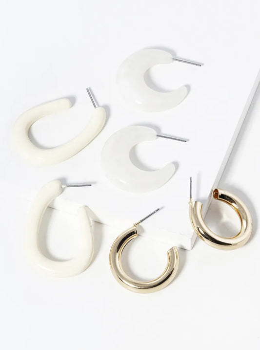 Set Of 3 Multi Open Hoop Earrings