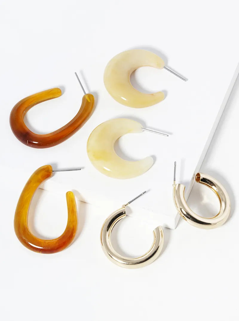 Set Of 3 Multi Open Hoop Earrings