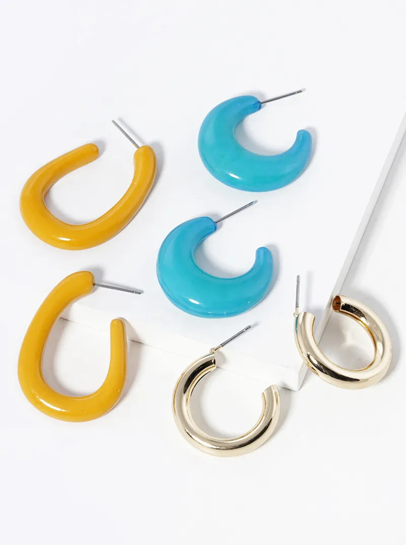 Set Of 3 Multi Open Hoop Earrings