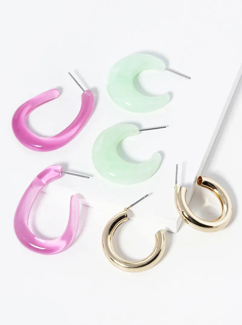 Set Of 3 Multi Open Hoop Earrings