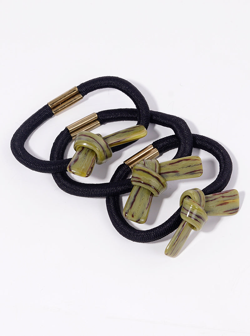 Set Of 3 Ribbon Bow Acetate Ponytail Holder Elastic Hair Ties
