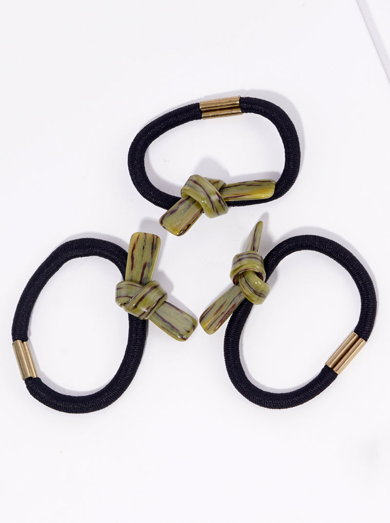 Set Of 3 Ribbon Bow Acetate Ponytail Holder Elastic Hair Ties