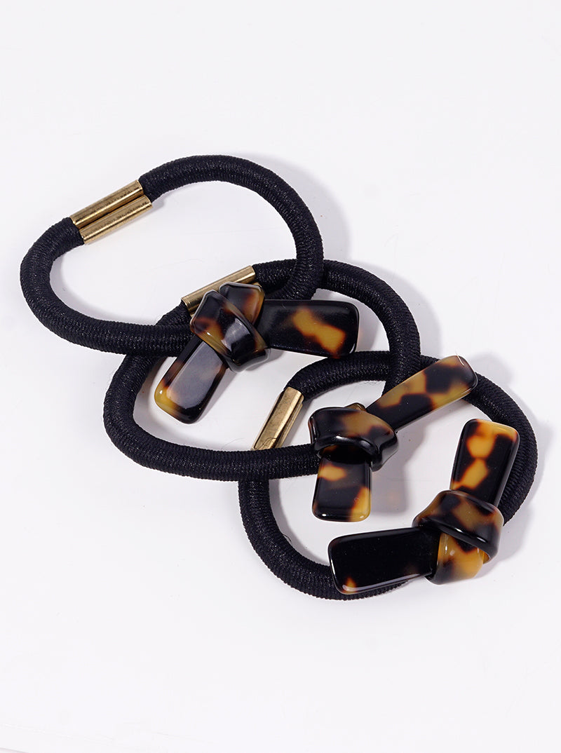 Set Of 3 Ribbon Bow Acetate Ponytail Holder Elastic Hair Ties