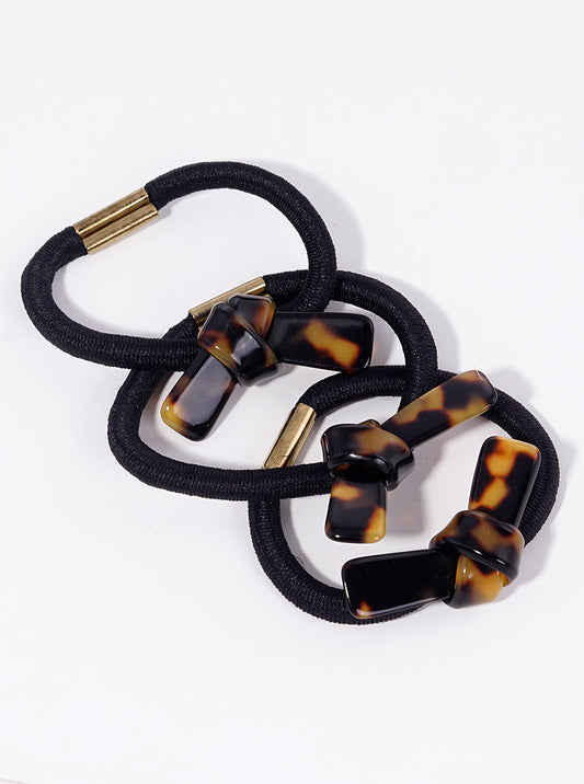 Set Of 3 Ribbon Bow Acetate Ponytail Holder Elastic Hair Ties