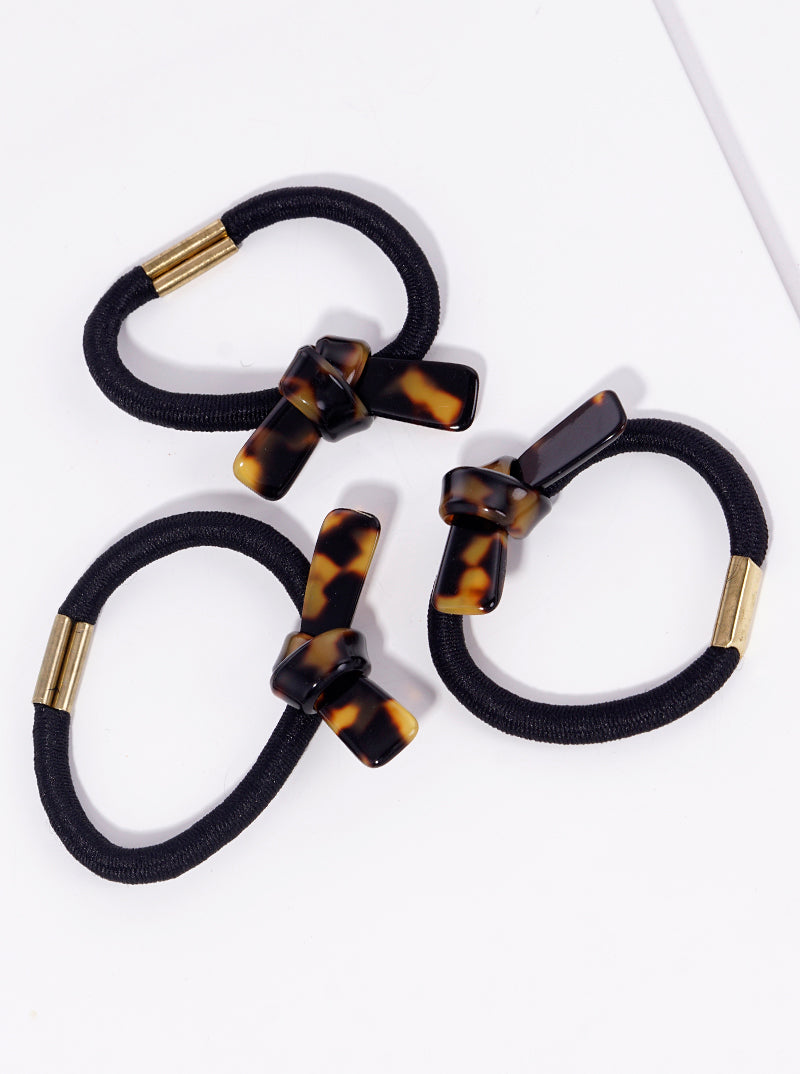 Set Of 3 Ribbon Bow Acetate Ponytail Holder Elastic Hair Ties