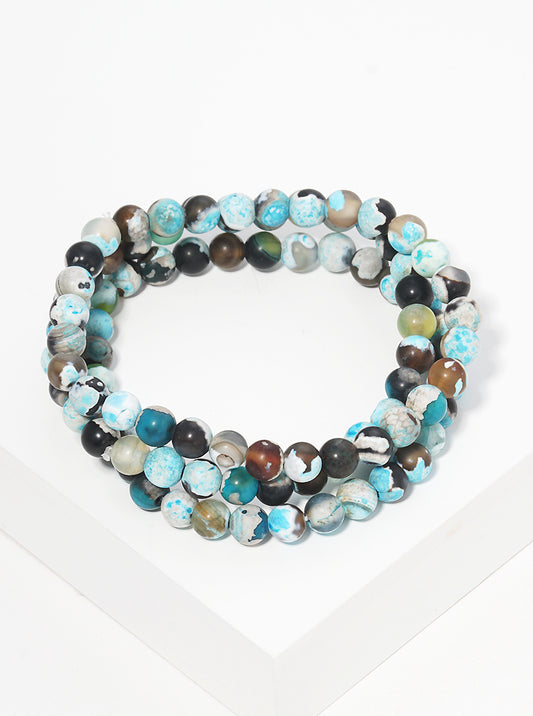 Set Of 3 Semi-Precious Natural Stone Bead Stackable Stretch Bracelet