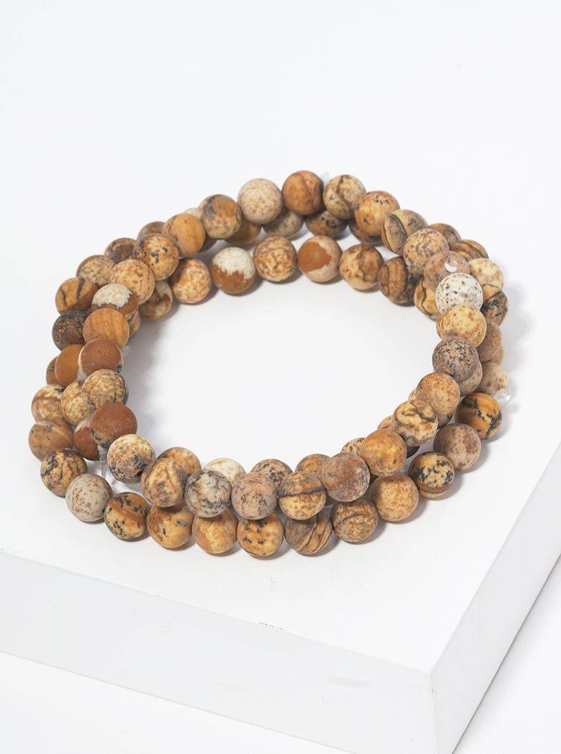 Set Of 3 Semi-Precious Natural Stone Bead Stackable Stretch Bracelet