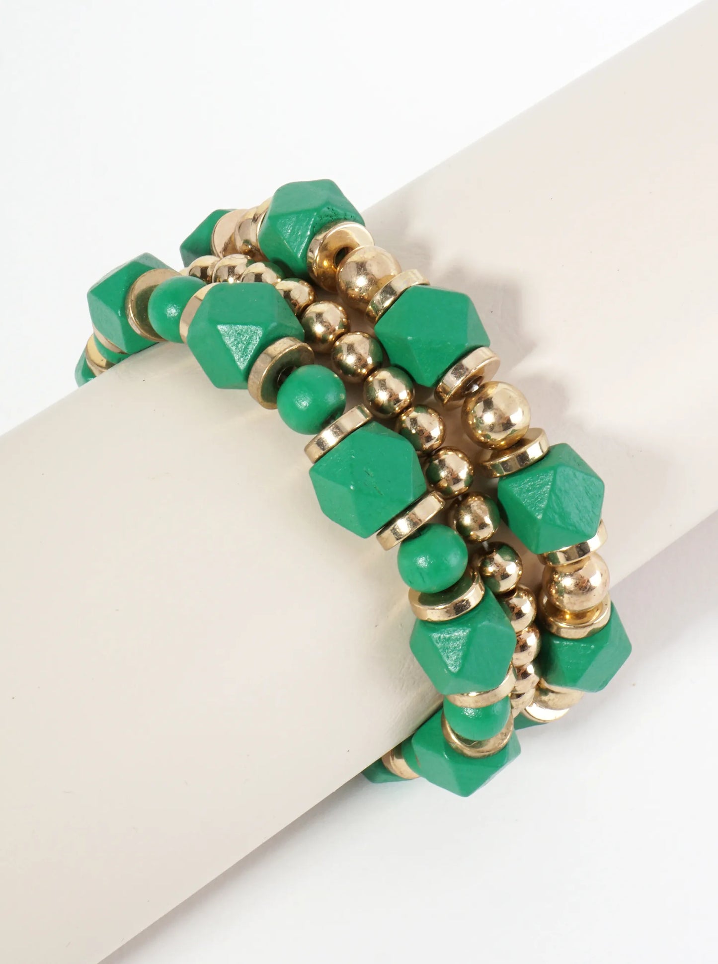 Set Of 3 Set Of 3 Wood And Metallic Beaded Stretch Stackable Bracelet