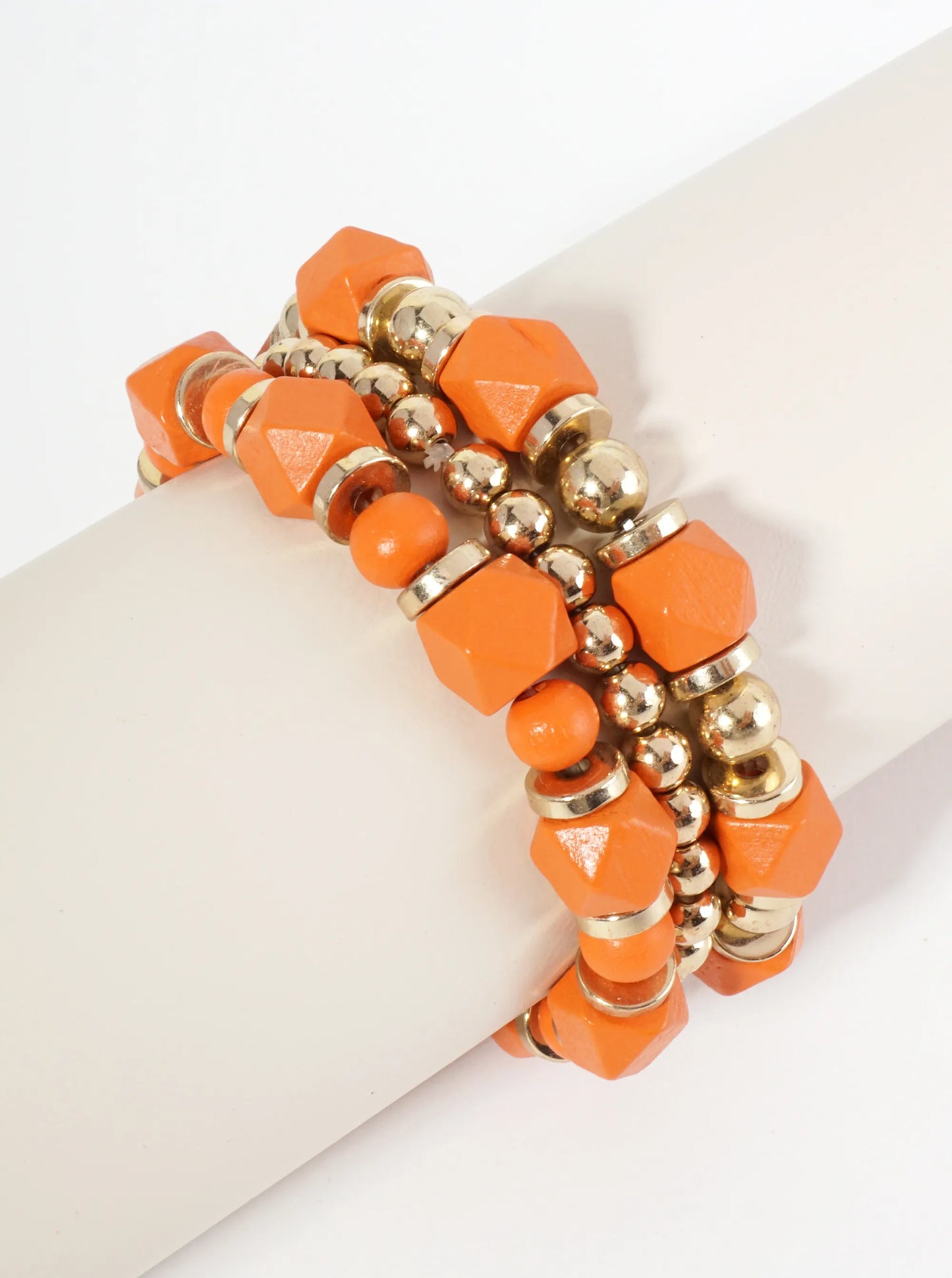 Set Of 3 Set Of 3 Wood And Metallic Beaded Stretch Stackable Bracelet
