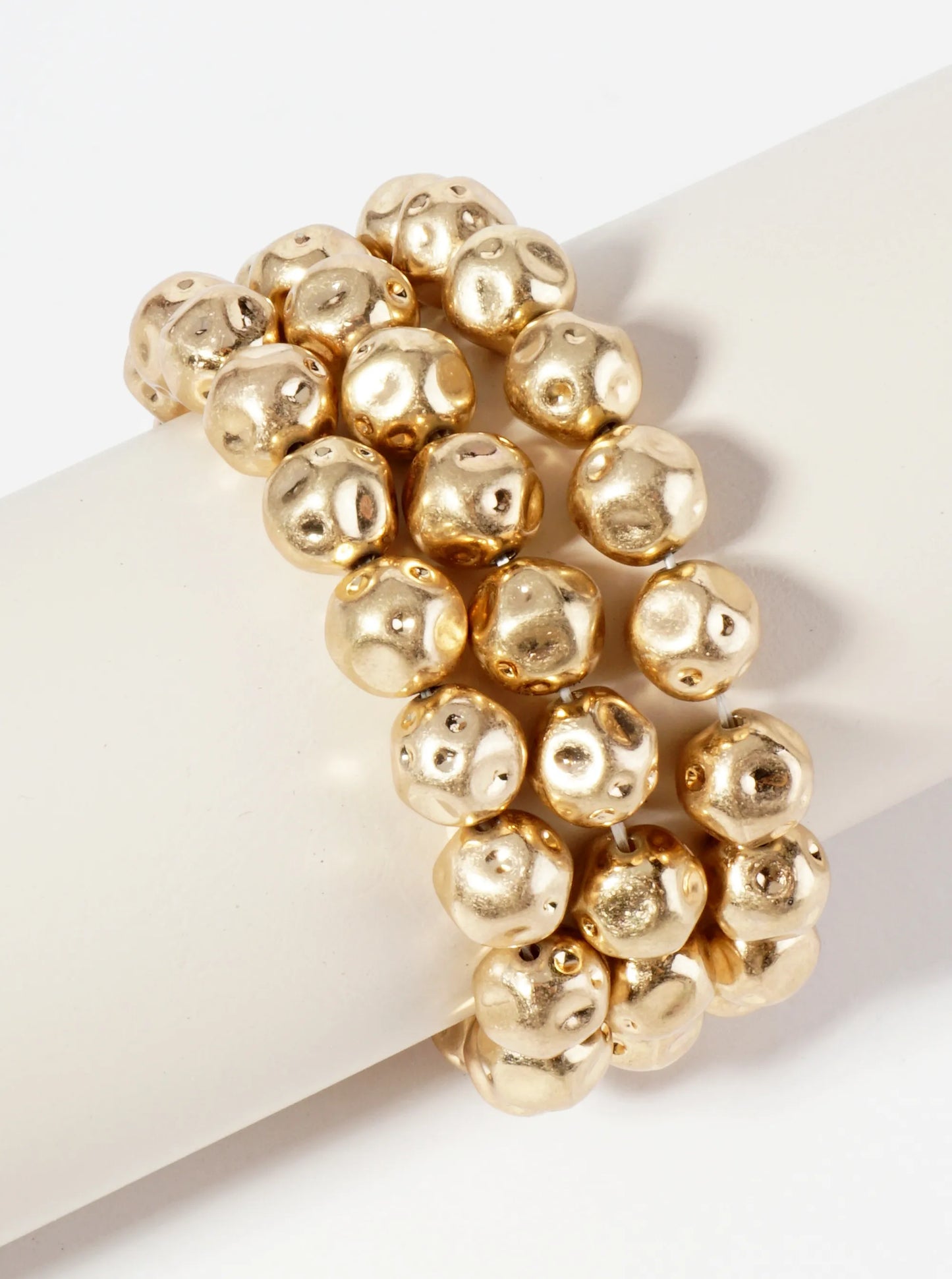 Set Of 3 Textured Metallic Beaded Stackable Stretch Bracelet