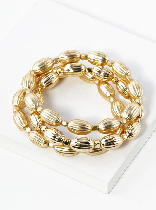 Set Of 3 Textured Oval Bead Stretch Stackable Bracelet