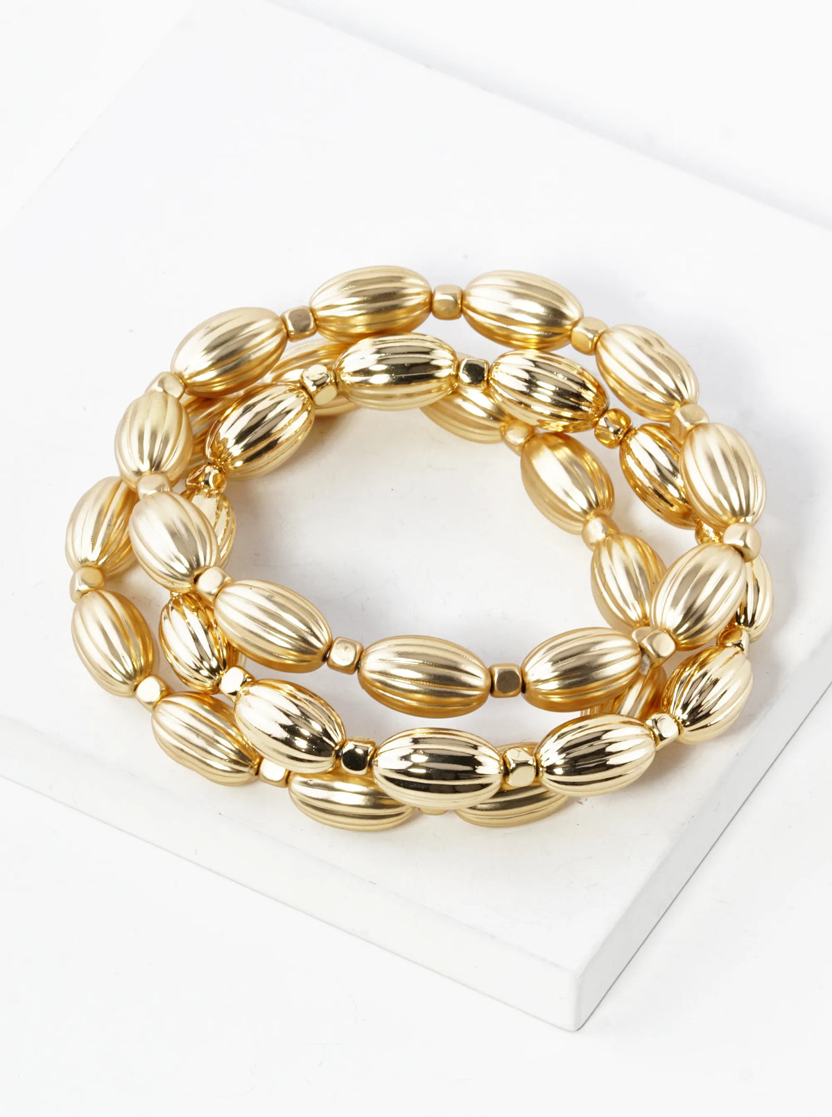Set Of 3 Textured Oval Bead Stretch Stackable Bracelet