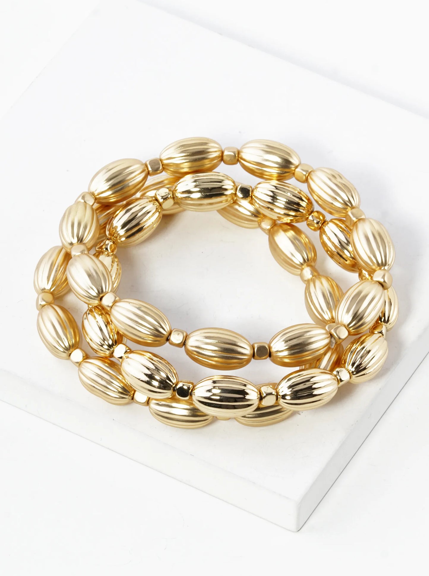 Set Of 3 Textured Oval Bead Stretch Stackable Bracelet