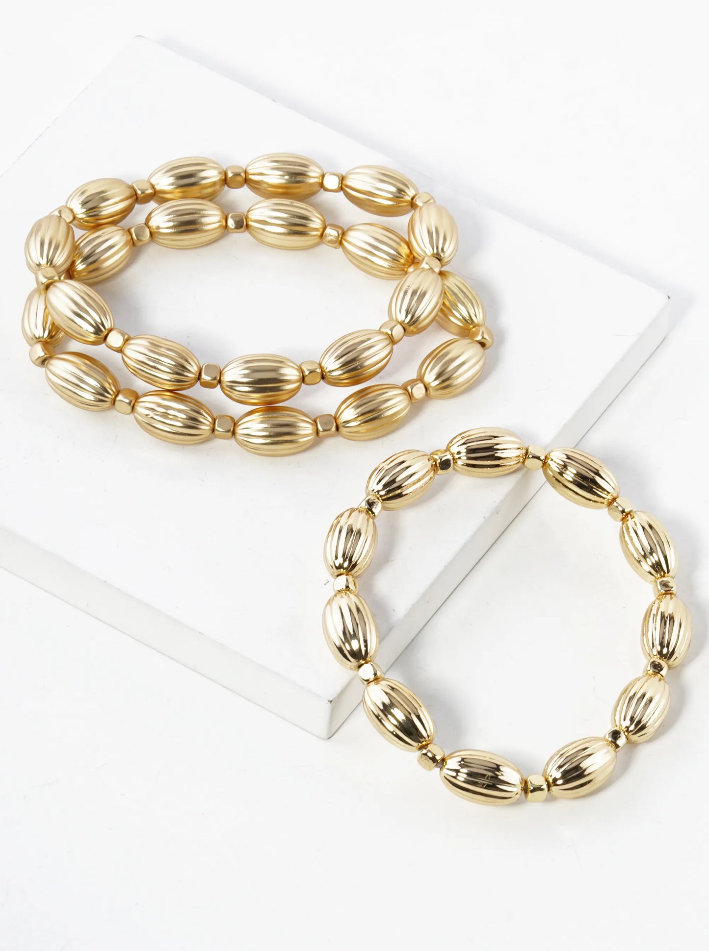 Set Of 3 Textured Oval Bead Stretch Stackable Bracelet