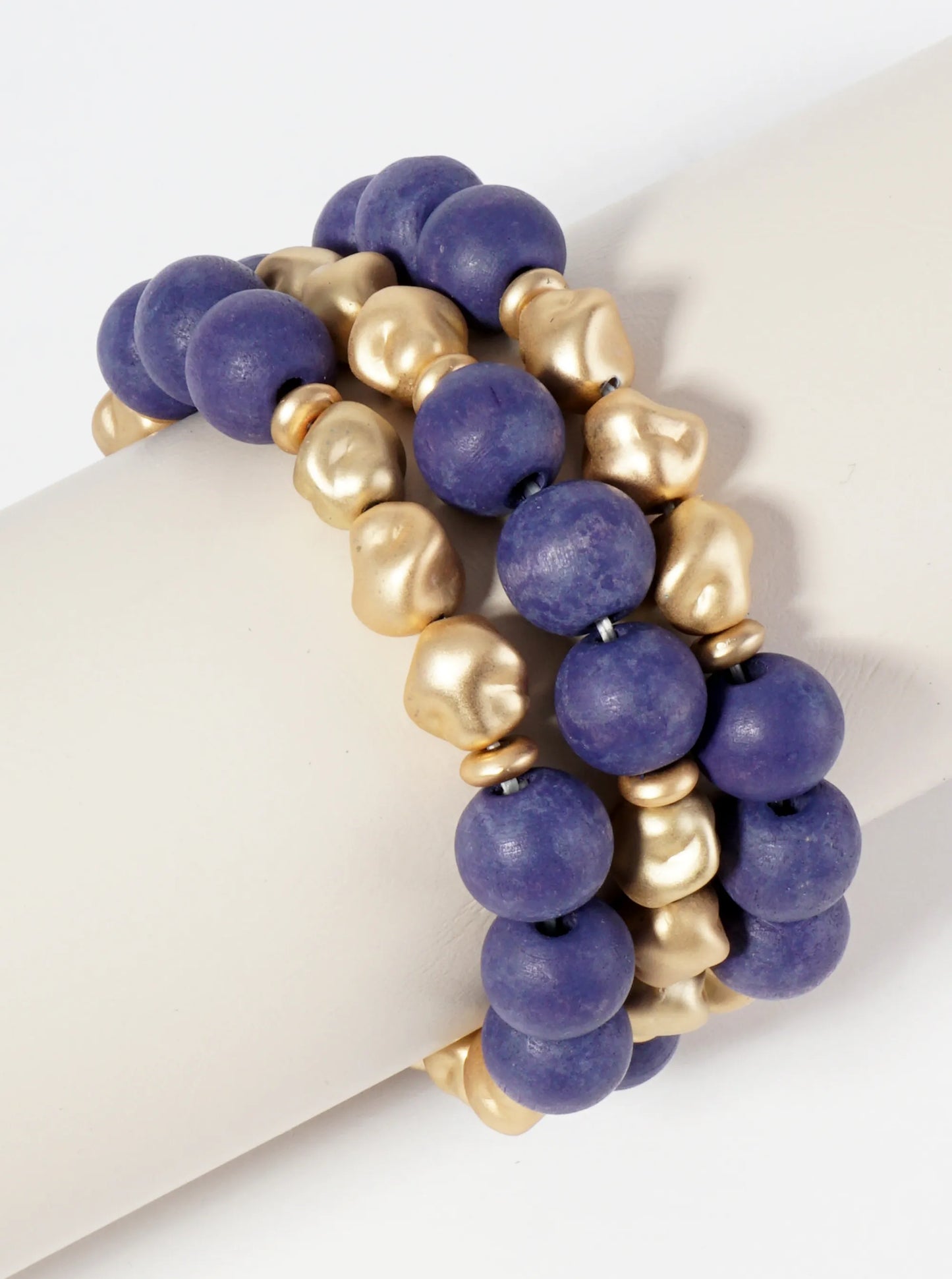 Set Of 3 Two-Tone Wood Beads Stackable Stretch Bracelet