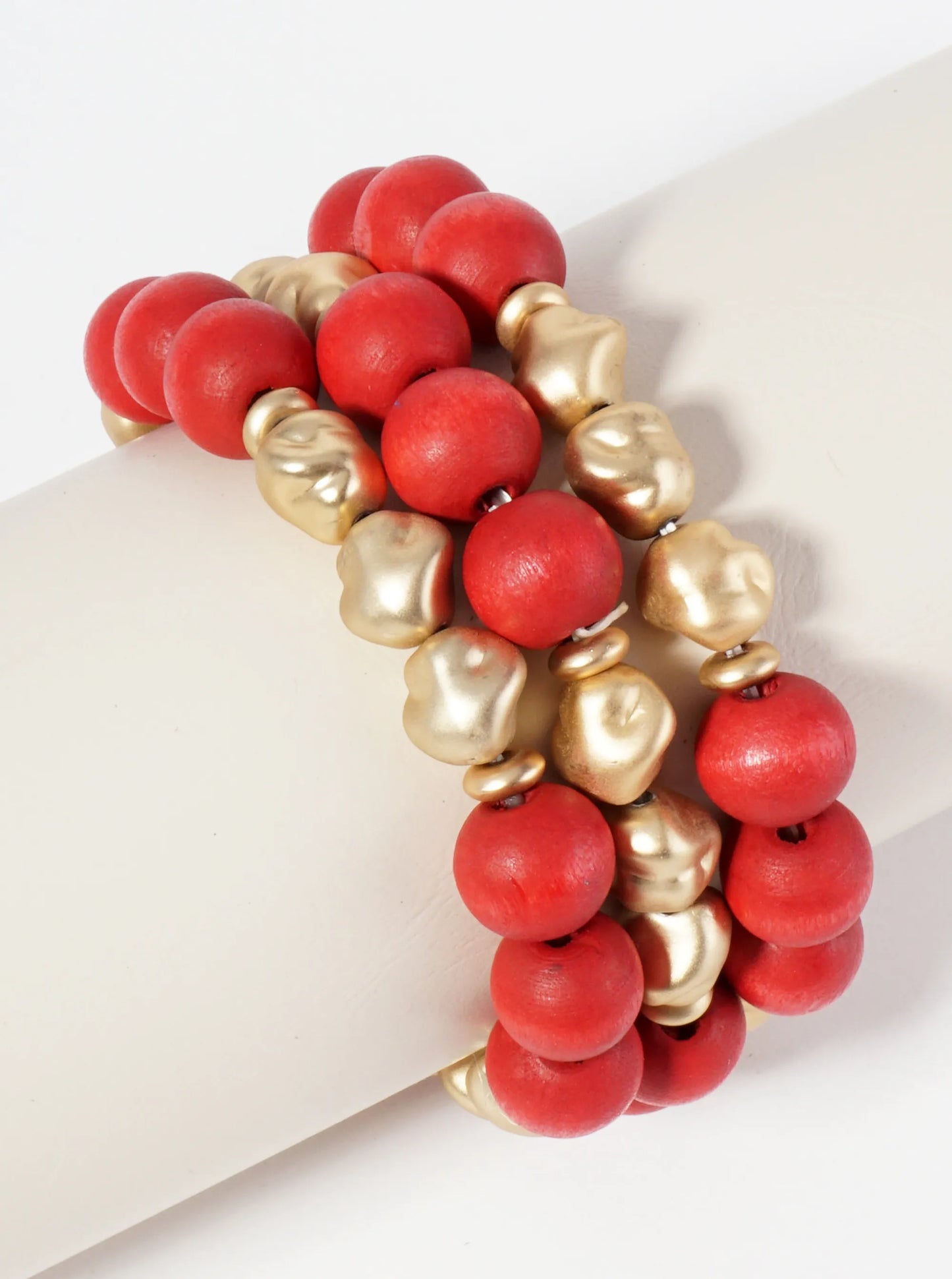 Set Of 3 Two-Tone Wood Beads Stackable Stretch Bracelet