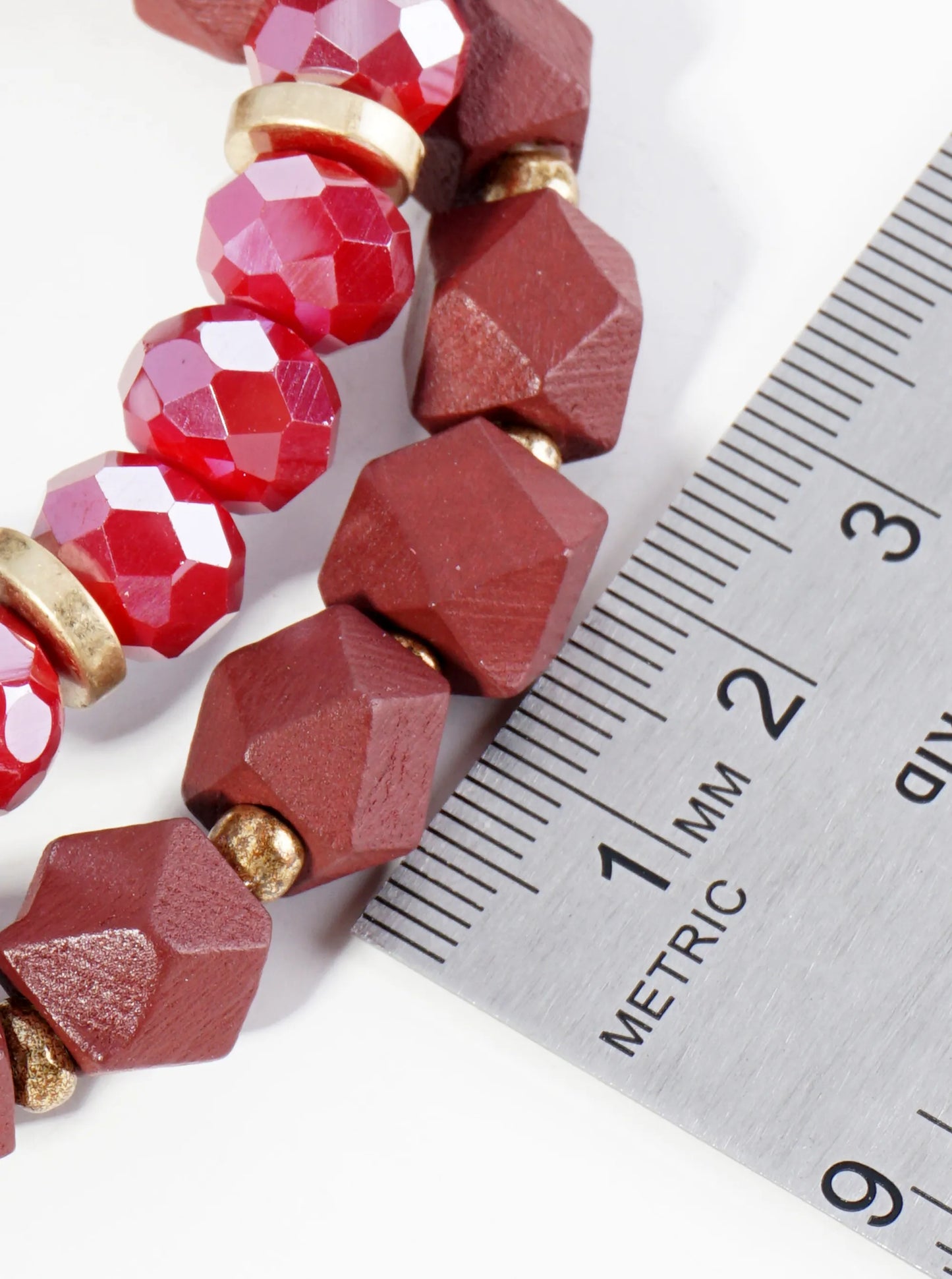 Set Of 3 Wood And Glass Beaded Stretch Stackable Bracelet