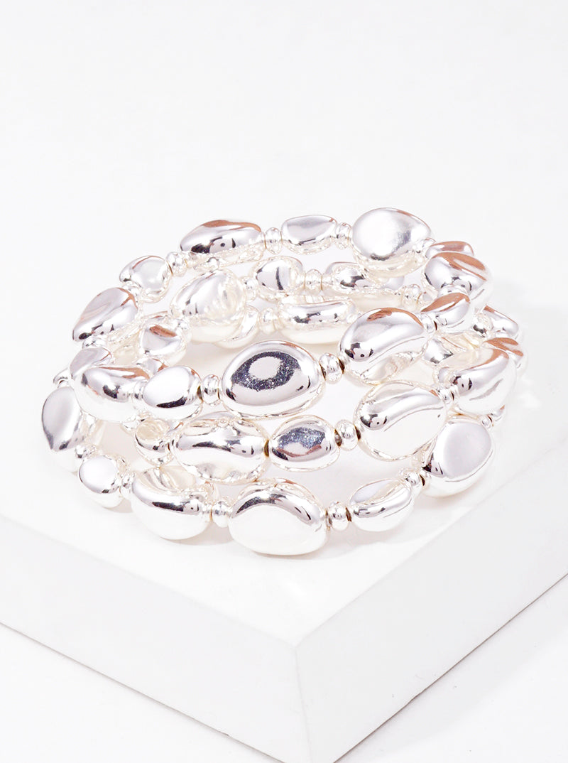 Set Of 3 Bean Shaped Metallic Bead Stackable Stretch Bracelet