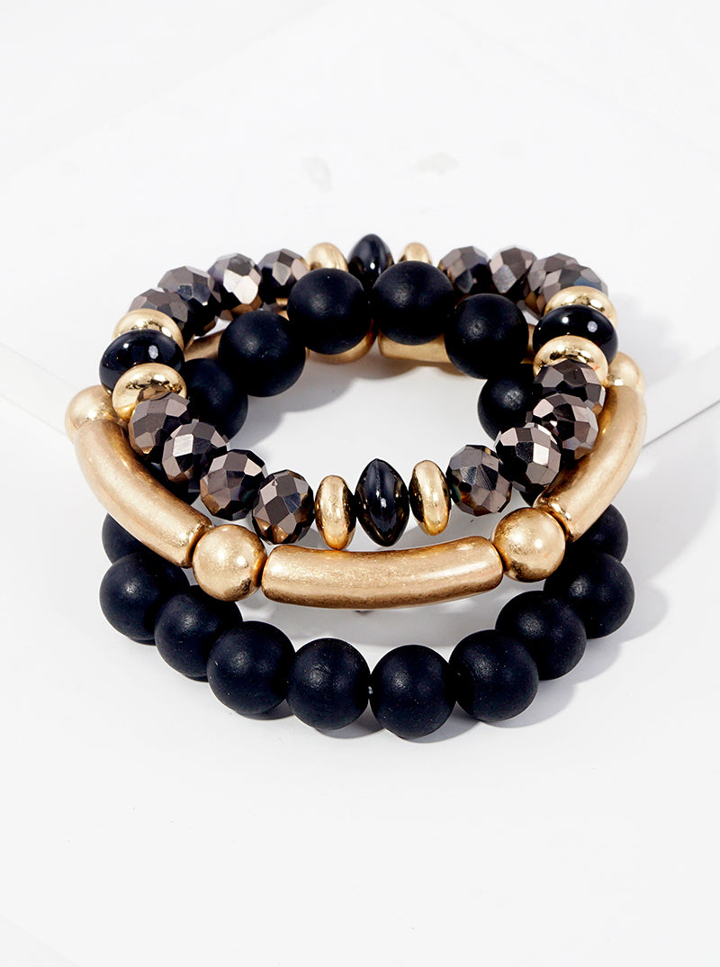 Set Of 3 Chunky Multi Bead Stretch Stackable Bracelet