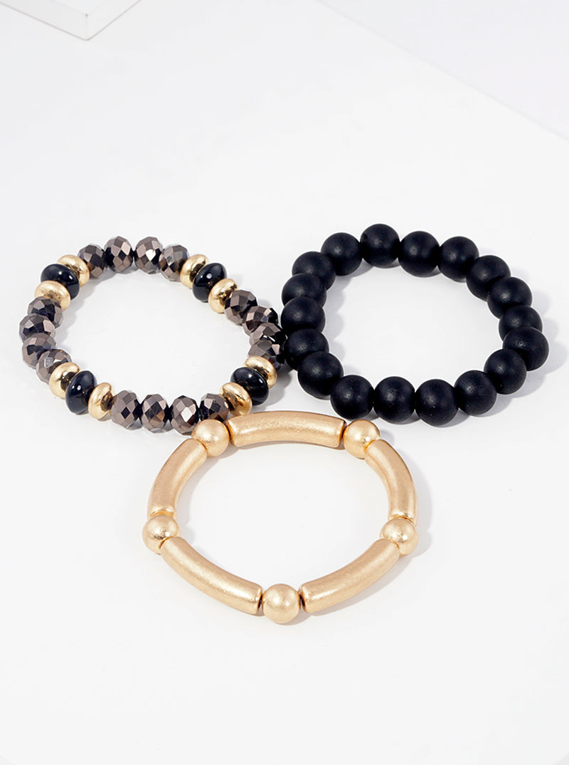 Set Of 3 Chunky Multi Bead Stretch Stackable Bracelet