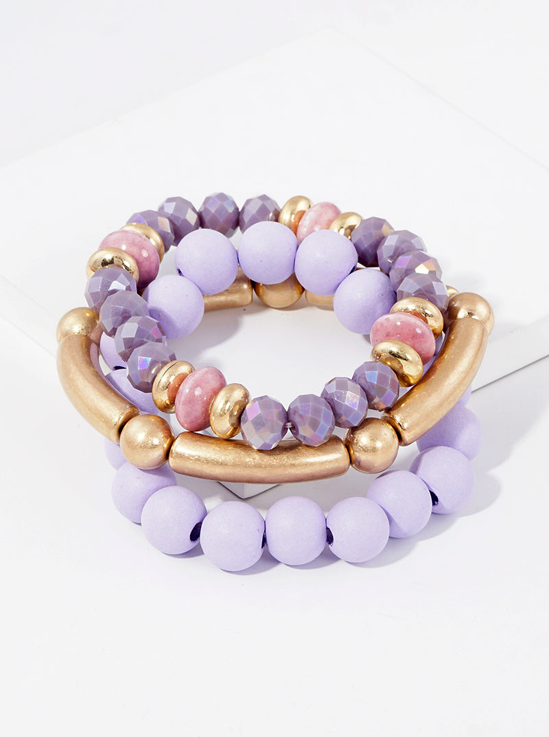 Set Of 3 Chunky Multi Bead Stretch Stackable Bracelet