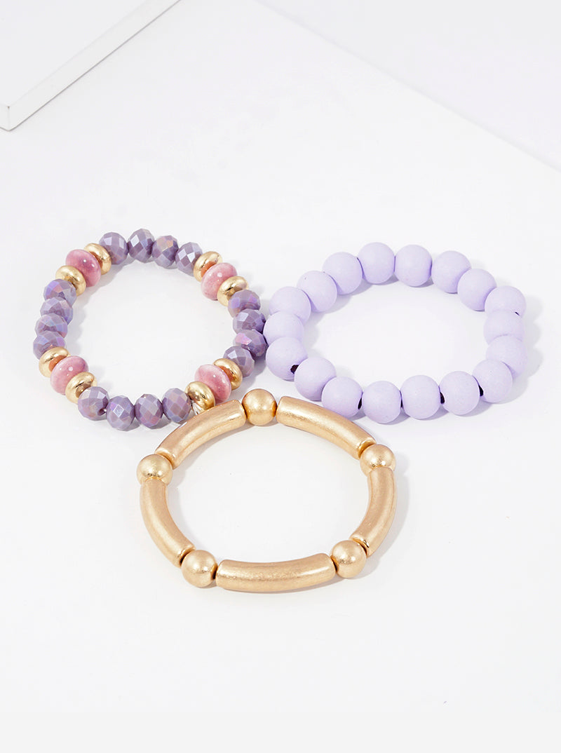 Set Of 3 Chunky Multi Bead Stretch Stackable Bracelet