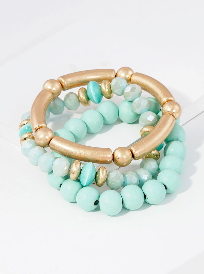 Set Of 3 Chunky Multi Bead Stretch Stackable Bracelet