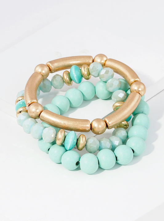 Set Of 3 Chunky Multi Bead Stretch Stackable Bracelet